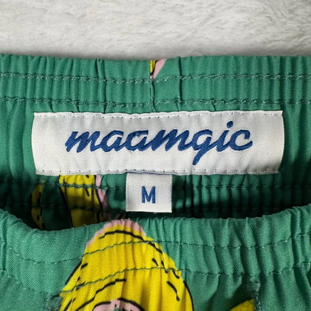 Maamgic‎ Swim Trunks Mens Medium Vibrant Green Banana Print Quick Dry Mesh Liner